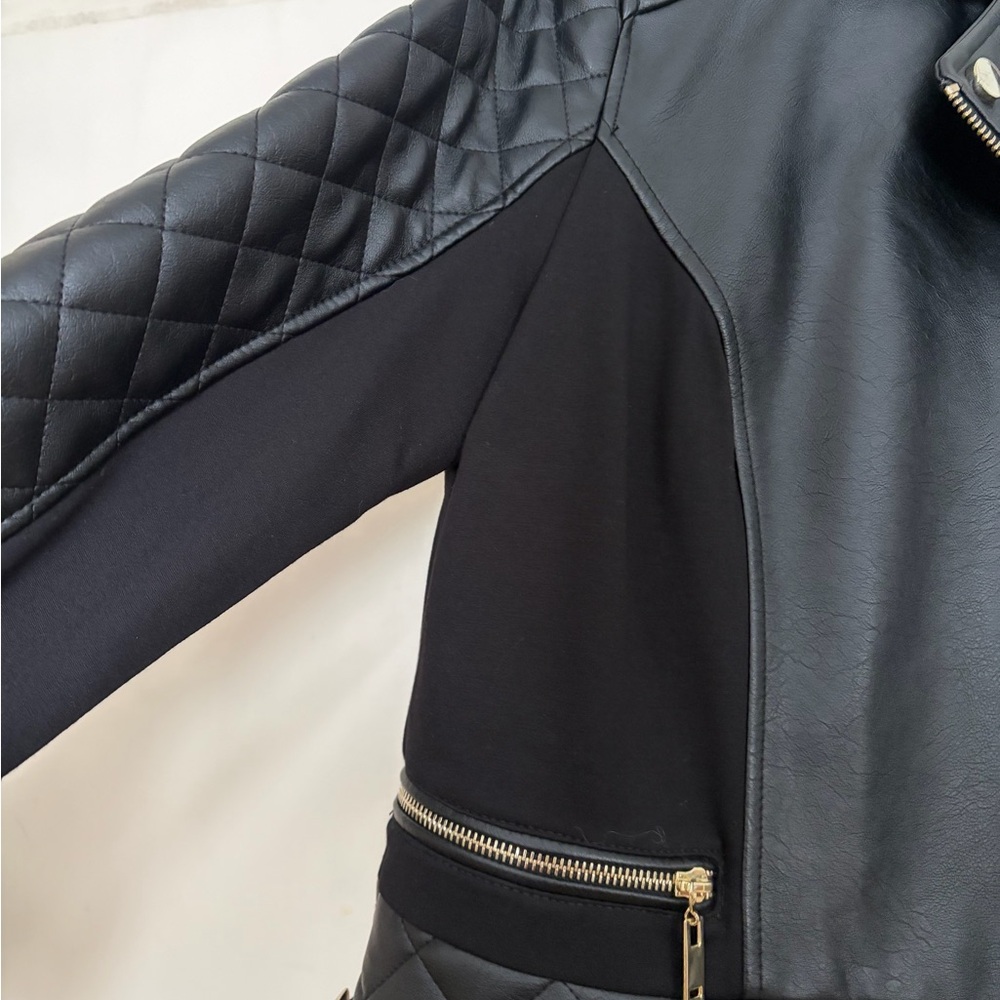 New York & Company Black Quilted Leather Jacket with Gold Accents - Picture 4 of 5